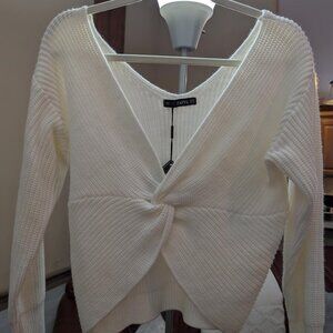 Zaful White V-Neck Knit Sweater with criss cross design. Size 8 (US)